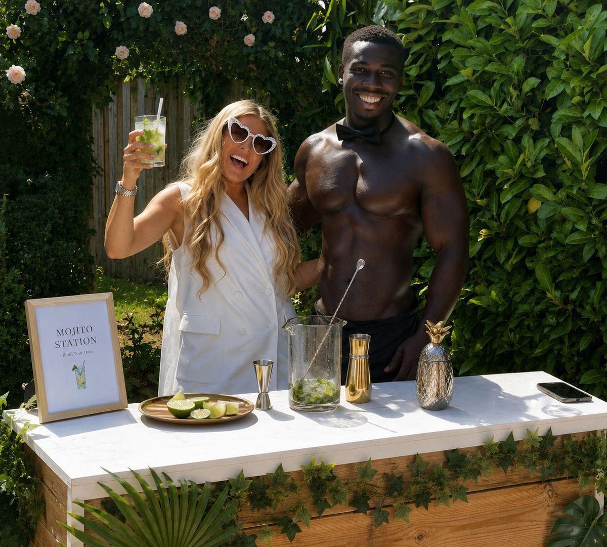 Private mixologist at a poolside cocktail bar at a Marbella hen party villa