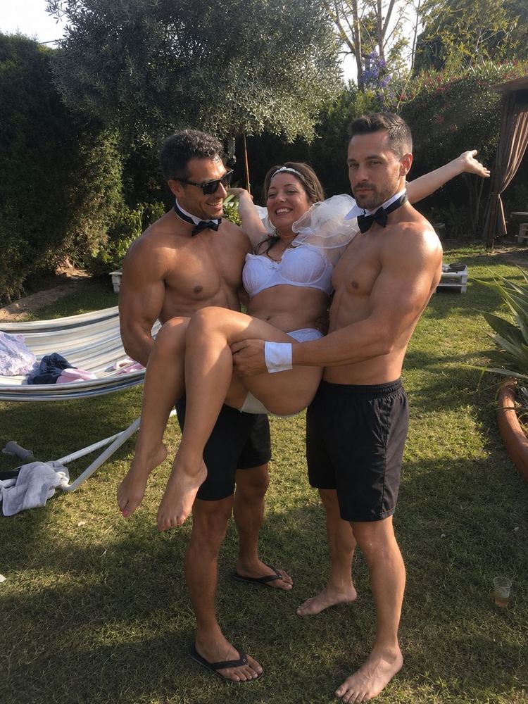 Hen party host celebrating with the group at a Marbella villa