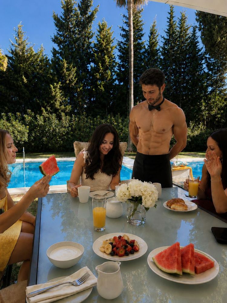 Poolside champagne breakfast service at a Marbella villa